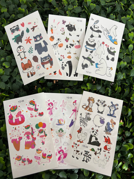 Feuille de tatouages temporaires pour enfants